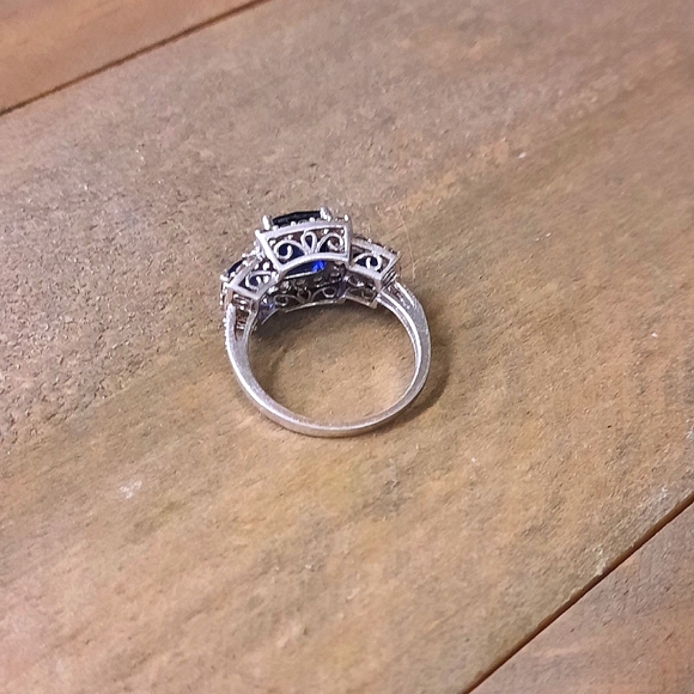 Vintage Ross-Simons Blue Sapphire Halo Ring In Sterling Silver. Size 7. - Picture 4 of 11